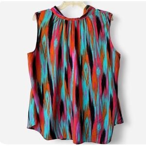 Savanna Jane Sleeveless Blouse Abstract Ikat Festival Eclectic Boho Plus 3X